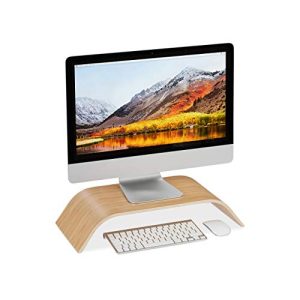 Relaxdays Soporte Monitor y Portátil con Forma Ergonómica Curva, Bambú, Marrón, 10 x 52,5 x 24 cm