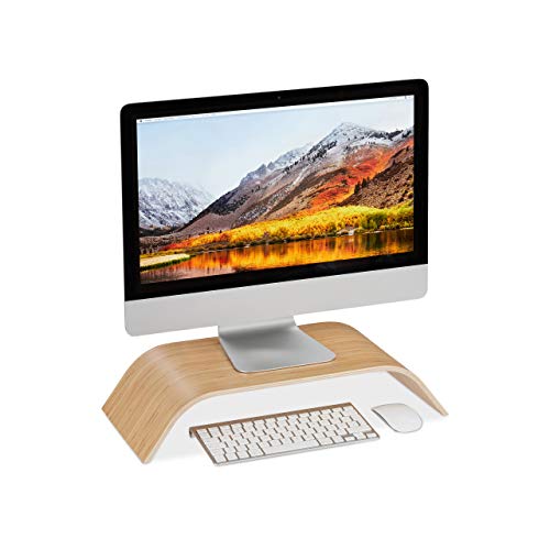 Relaxdays Soporte Monitor y Portátil con Forma Ergonómica Curva, Bambú, Marrón, 10 x 52,5 x 24 cm