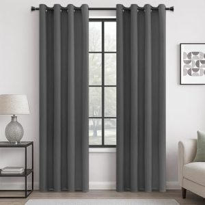 MRTREES Cortina Opaca Termica, 2 Piezas 140×225cm Cortinas Salon Moderno Aislantes Frío Calor Luz, Cortina Larga para Ventana Oficina Habitacion Dormitorio Infantil Bebe Niños Gris Oscuro con Ojales