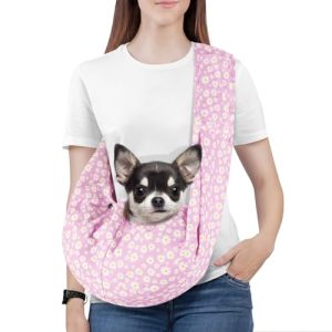 Pawaboo Bolso Bandolera para Perros, Transportín para Perros Bandolera Portátil con Correa Ajustable para Mascotas Gatos Menos de 5,5kg, Bolso de Hombro Perross Bolsa de Transporte, Margarita Rosa