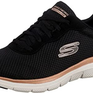 Skechers Flex Appeal 4.0 Brilliant View Regular, Zapatillas Mujer, Black Mesh Rose Gold Trim, 36 EU