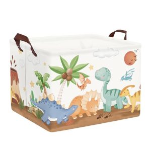 HUUMONSS Grande Cesta Ropa Sucia Bebe Dinosaurios para Chico Chica Palmera Plegable Cestos Almacenaje Ropa Juguetes para Habitación Infantil Dormitorio, Marrón, 36L