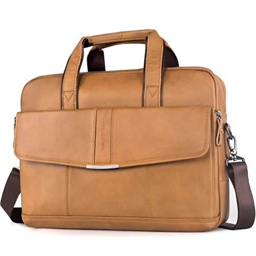 SPAHER Portadocumentos Cuero Hombre, Maletín Portátil 15.6 Pulgadas, Bolso de Trabajo y Negocios, Portafolios de Piel, Regalo para Hombre