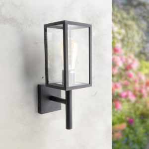 M Ledme – Aplique de Pared Exterior Serie Ducte Farol – IP44, Casquillo E27, Lámpara Estilo Farol de Acero y Cristal Negro para Jardín, Terraza o Entrada (Bombilla No Incluida)