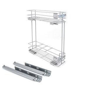 Emuca – Botellero lateral extraíble Supra con cierre suave, Módulo 150mm, Pintado gris metalizado, Acero