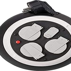 Brennenstuhl Comfort-Line enrollacables doméstico con 4 enchufes y USB (cable de 3 m, alargador eléctrico enrollable, para uso al hogar, carga USB) negro/blanco