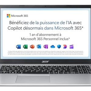 Acer Aspire 1 A115-32-C3AK – Ordenador Portátil Computadora (15,6 pulgadas, Full HD, Intel Celeron N4500, RAM de 4 GB, 128 GB eMMC, Intel UHD Graphics, Windows 11), Teclado AZERTY (Francés)