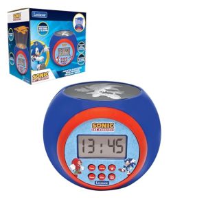 LEXIBOOK, Sonic The Hedgehog, Reloj Despertador con proyector y función de repetición, luz Nocturna con Temporizador, Pantalla LCD, a Pilas, Azul, RL977SN
