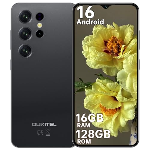 OUKITEL C2 Telefonos Moviles Libres 2026-16GB RAM+128GB ROM/TF 1TB Android 16 Telemovel, Batería 5150mAh, 6.52" HD Pantalla Smartphone, Cámara 13MP+5MP, 4G Dual SIM/Face ID/Altavoz 95 dB, Negro