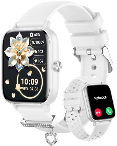 Reloj Inteligente Mujer con Llamadas Bluetooth 1.85“ Smartwatch Mujer WhatsApp Notificacion Pulsera de Actividad con Podómetro 100+ Deportivos Pulsómetro Sueño Smart Watch para Android iOS, Blanco