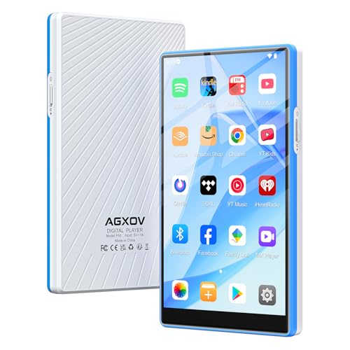 AGXOV 96GB Reproductor MP3 con Bluetooth y Wi-Fi, 5 Pulgadas Pantalla Táctil MP4 Player, Reproductor de Música Android con Spotify, Amazon Music, Deezer, Radio FM, Lector de E-Books, Azul & Blanco