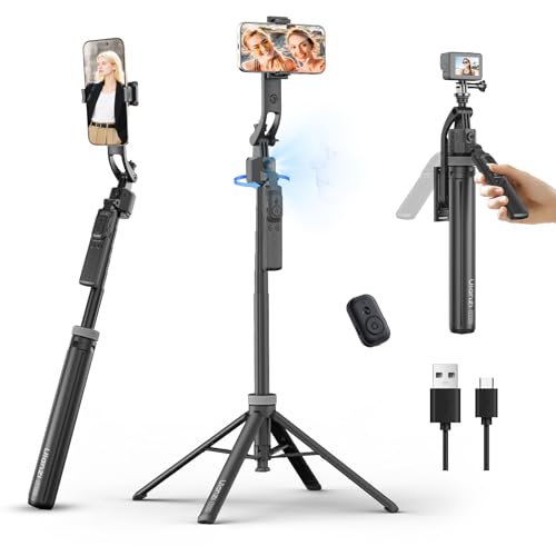 Ulanzi TT23 Trípode con Seguimiento Automático de Rostro para Móvil, 165 cm Palo Selfie con Rotación 360° con Mando a Distancia Bluetooth y Control por Gestos para iPhone/Cámara de Acción