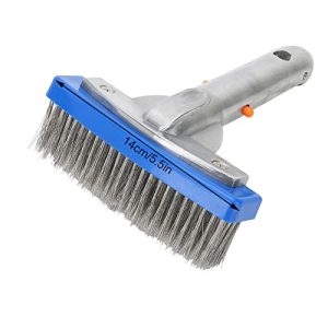 Cepillo para Piscinas de Acero Inoxidable para Limpiar Paredes, Azulejos y Pisos. Cabezal de Cepillo para Fregar Resistente con Cerdas Fuertes y Clips EZ.