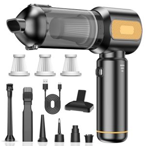 Aspirador de Mano, 21000Pa Aspiradora Coche Potente,4 en 1 Aspirador Mini Sin Cable con Descarga de Polvo Automática con 1 Toque, Recargable Aspiradora Portátil para Coche Oficina Casa Pelo de Mascota