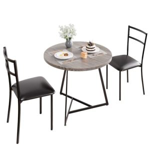 GarveeMore Mesa Redonda de Comedor con 2 Sillas, Estructura Robusta, para Comedor y Salón, 80 x 75 cm, Gris