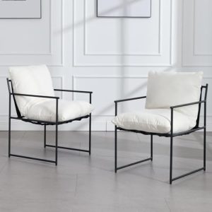 chairus Juego de 2 Sillas de Comedor con Asiento Acolchado Sillas de Cocina Minimalista, Silla de salón con Estructura de Metal Negro para Sala de Estar/Dormitorio, Blanco