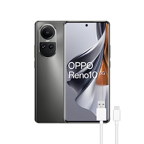 OPPO Reno10 5G - Smartphone Libre, 8GB+256GB, Pantalla AMOLED 6.7", Cámara 64+8+32 MP, Android, Batería 5000mAh, Carga Rápida 67W - Gris