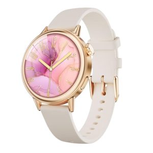 TOOBUR Reloj Inteligente Mujer Pequeño, Pantalla AMOLED de 28mm, Reloj Deportivo con Contador de Pasos y Calorías, Smartwatch con Llamadas, Compatible Android y iOS Phones, Beige