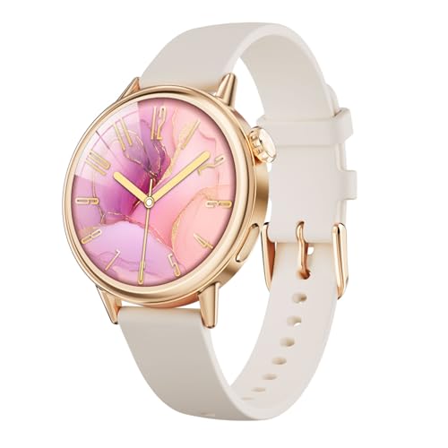 TOOBUR Reloj Inteligente Mujer Pequeño, Pantalla AMOLED de 28mm, Reloj Deportivo con Contador de Pasos y Calorías, Smartwatch con Llamadas, Compatible Android y iOS Phones, Beige