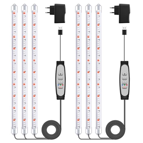 2Paquetes 3 Barras de Luz para Cultivo de Plantas, Lámpara de Luz Solar de Espectro Completo con Temporizador 6/12/18H, 5 Niveles Regulables para Suculentas, Estante para Plantas, Bajo Armario