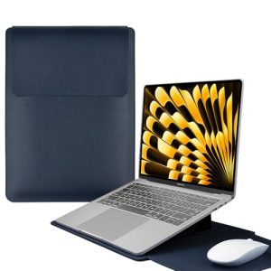 HaruYo 13-14″ Funda para Ordenador portátil con Soporte Fuente para Ordenador portátil, de Piel sintética para MacBook Air/MacBook Pro/Surface DELL Lenovo HP ASUS Acer PC (13-14 Pulgadas | Azul)