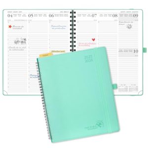 POPRUN Agenda 2025 2026 Semana Vista 26,5 x 21,5 cm, Semanal 17 Meses de Ago.2025 a Dic.2026, Planificador en Espiral, Tapa Blanda, 80 GSM Papel, Verde