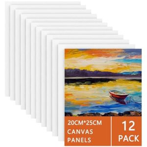 Koncci Lienzos para Pintar 12Piezas 20×25 cm-3 mm, Paneles de Lienzos, Canvas Algodón para Pintar, Tela de 3 Capas, Lienzo Artístico para Pintura al óleo, Acrílica, Niños, Principiantes, Artistas