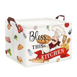 HUUMONSS Grande Cajas de Almacenaje Utensilios Cocina con Asa Cesta para Guardar Libro Ropa Juguetes Plegable Rectangular para Habitación Infantil Dormitorio, Chef, 36L