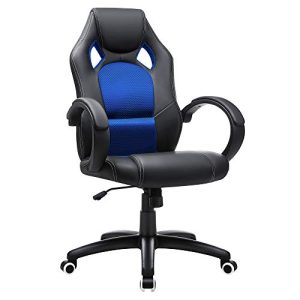 SONGMICS Racing Silla de Escritorio de Oficina Ergonómica Regulable con Ruedas, OBG56L, Azul, 79 x 65 x 33