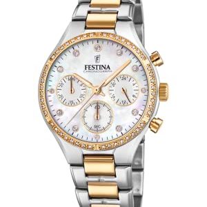 Festina Reloj Mujer Analógico de Acero Inoxidable 316l Multi – Movimiento de Cuarzo Cronógrafo – Cristal Mineral de Alta Resistencia – Resistente al Agua 5 ATM F20402/1 – Boyfriend Collection