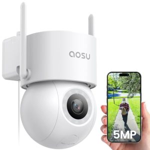 aosu 3K 5MP Camera Surveillance WiFi Extérieure Filaire 360°PTZ Caméra IP Exterieur WiFi 2.4GHz, 400Lm Projecteur Vision Nocturne Couleur, Sécurité et Protection Des véhicules, 24/7 Enregistrement