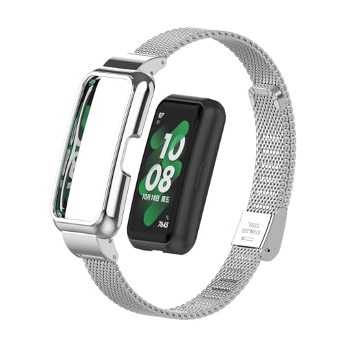 T-BLUER Correas Compatible con Huawei Band 8 Correa,Correa de Repuesto de Metal de Acero Inoxidable Compatible con Huawei Band 7/8 Smartwatch Plata