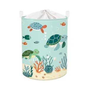 HUUMONSS Grande Cesta Ropa Sucia Bebe Animales Mar para Chico Chica Plegable Cestos Almacenaje Ropa Juguetes para Habitación Infantil Dormitorio, Tortugas Verdes, 63L