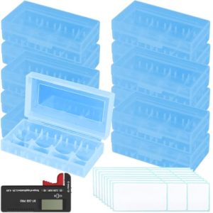Xiatiaosann Estuche de almacenamiento batería 12 piezas 18650 16340 CR123A, estuche almacenamiento batería celda plástico portátil 18650/16340/CR123A para viajes, campamentos y hogares (azul)