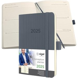 SIGEL C2537 Conceptum Agenda semanal 2025, aprox. A6, gris oscuro, tapa blanda, dos páginas = una semana, 176 páginas