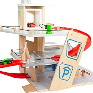 Small Foot 11676 Premium, 3 Levels with ramps, Wooden Car Park for Children, Role-Playing Toy Juguetes