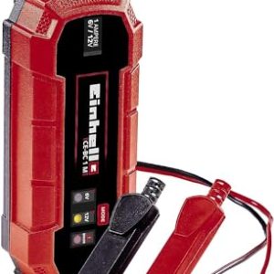 Einhell Cargador de baterías (con Control por microprocesador para los más Distintos Tipos de baterías, Entre Otros automóviles/Motos, Corriente de Carga máx. 1 Amperio), Rojo, Negro, 1 m