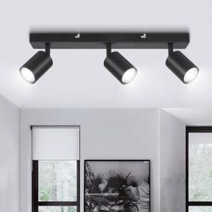 Ketom Lampara Techo Focos Orientables Techo Negro, GU10 Lámpara de Techo con 3 Focos, Focos para el Techo Ajustables y Giratorios, Focos de Techo LED para Salon, Cocina, Dormitorio, Sin Bombilla