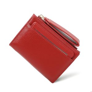 Mfqire Monedero Mujer Pequeño PU Cuero con Bolsillo Cremallera y Múltiples Ranuras para Tarjetas, Cartera Mujer con Pulsera, Porta Monedas Regalo Original para Mujer (Rojo)