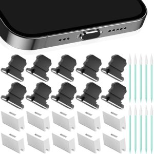 Xiatiaosann Cubierta antipolvo para iPhone, cubierta a prueba de polvo de goma para la toma del puerto de carga del iPhone con hisopos de limpieza, portavoz (30 piezas, negro)