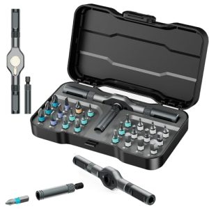 Ankilo Destornillador de trinquete con 24 puntas magnéticas, juego de puntas magnéticas manuales con mango de trinquete extraíble, juego de herramientas de reparación portátil para coches, ordenadores