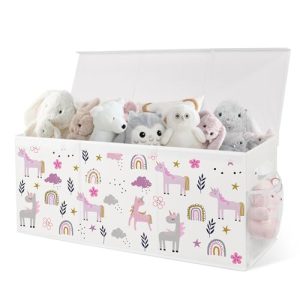omedecal Baul Juguetes Infantil, Zapatero Cesta Organizador Almacenaje Juguetes Infantil, 124L, Tela Oxford, Plegable, para Dormitorio, Sala de Juegos, 96 x 32 x 40 cm – Unicornio