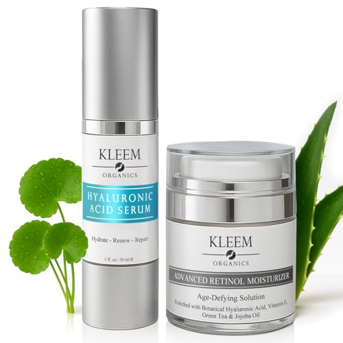 Dúo Hidratante Anti-Edad Kleem Organics – Crema de Retinol & Suero de Ácido Hialurónico | Reafirma, Suaviza e Hidrata Profundamente | Reduce Arrugas, Mejora Textura y Devuelve la Luminosidad