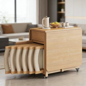 hocvseo Conjunto De Mesa De Comedor Plegable, Mesa Extensible De Madera con 6 Sillas, Mesa De Comedor Móvil De Madera Maciza con Ruedas para Cocina, Comedor Y Sala De Estar, 1,4 M