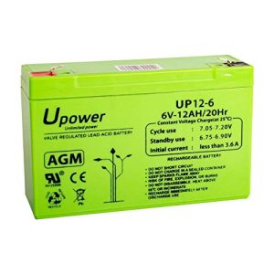 U-Power Batería AGM 6V 12Ah – Sellada Recargable Plomo-Ácido VRLA – para Alarmas, SAI/UPS, Seguridad, Juguetes Eléctricos y Más – Terminal Faston F1 (4.8 mm)