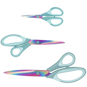 Tijeras afiladas de titanio, mango de agarre suave, juego de 3 tijeras multiusos adecuadas para uso familiar, oficina y escuela, color azul