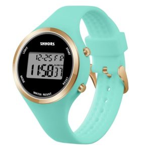 AOOSU Reloj para Mujer con Correa de Silicona, Relojes Deportivos de LED, Relojes Digitales con Alarma Luz LED y Fecha, Reloj de Pulsera para Exteriores para Estudiantes y Niñas (Verde Menta)