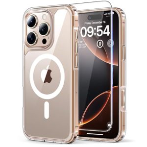 TAURI para Funda iPhone 16 Pro MAX, Compatible with MagSafe [No Amarillea] con Protectores de Pantalla, Protección de Grado Militar, Funda Magnética para iPhone 16 Pro MAX 6.9″, Transparente
