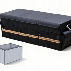 TINMAGI Organizador Maletero Coche Grande, Organizador de Maletero de Coche para Almacenamiento, Caja Plegable con Compartimentos, Tapa y Bolsa Impermeable, Base Antideslizante