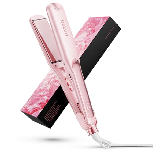 Dekuri planchas del pelo, plancha de pelo de 42 mm, plancha de cerámica sin fricción a base de agua para un cabello sedoso y suave, planchas de pelo profesional para mujeres, 120°C-230°C, Rosa